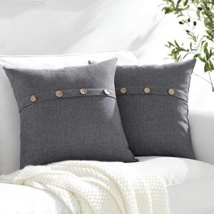 Meekio Set of 2 Dark Gray Square Pillow Covers 18 x 18 Farmhouse Linen Pillow Covers with Coconut Buttons for Sofa Couch Living Room Bedroom Farmhouse Dcor for The Home Housewarming Gifts