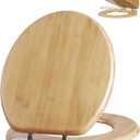 Angol Shiold ROUND Bamboo Toilet Seat with Quick Release Soft Close Adjustable Zinc Alloy Strong Hinges, Light, Easy to Install & Clean, Up to 400 lbs (Round 16.5", Natural Bamboo)
