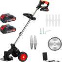 Electric Lawn Mower, 21V 2000mAh Batteries Supply Rechargeable D-Shaped Handle 2 Wheel Electric Lawn Mower 3 in 1 Brush Cutter Cordless Grass Trimmer (Black)