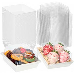 100Pack White Charcuterie Boxes 4x4 with Clear Lids - 2.3" Tall Pastry Boxes for Bakery, Mini Cakes, Pie, Chocolate Covered Strawberries & Party Treats Small Business Supplies