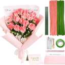 200Pcs Pipe Cleaners Craft with String Light, DIY Flower Bouquet Kit Chenille Stems Flower with Step-by-Step Video Tutorials for Mom, Women, Friend, Wedding Birthday Thank You Gifts, DIY Home Decor