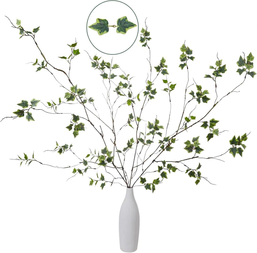 4 Pcs 38.5" Tall All-Green Artificial Branches with Leaves, Realistic Faux Ficus Greenery Stems, Bendable Fake Plant Twigs for Tall Floor Vases, Home Centerpiece, Office & Spring Decor (FS White)
