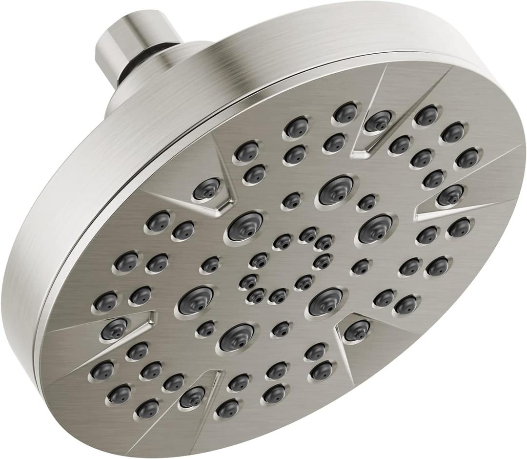 Delta 6-Setting Brushed Nickel Shower Head with High Pressure Spray, 6 Inch Round Shower Head, Showerheads, 1.75 GPM Flow Rate, Stainless 52535-SS
