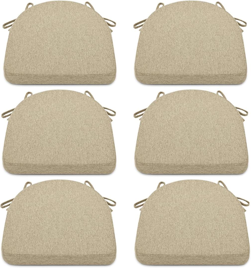 Shinnwa Kitchen Chair Cushions Set of 6, Non-Slip Dining Chair Cushions with Ties and Machine Washable Cover, 6 Pack, 17 x 16.5 x 2in, Natural Linen