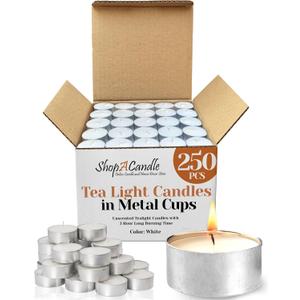 250 Pack Tealight Candles in Metal Cups - Clean, White Unscented Tealight with 3 Hour Long Burning Time - Votive Candles Bulk for Romantic Dinner, Weddings, Spa & Hotels