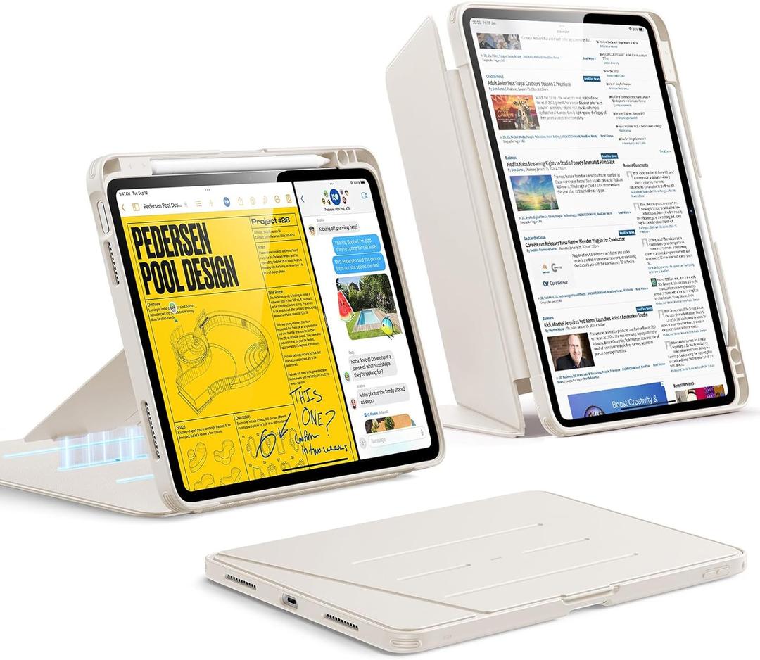 ESR for iPad Air 11 Inch Case M4/M3/M2 (2026/2025/2024), iPad Air 5th/4th Gen Case (2022/2020), Vertical Stand Cover, Multi Stand Angles, Ultra-Stable Cover with Pencil Holder, Flip Series, Starlight