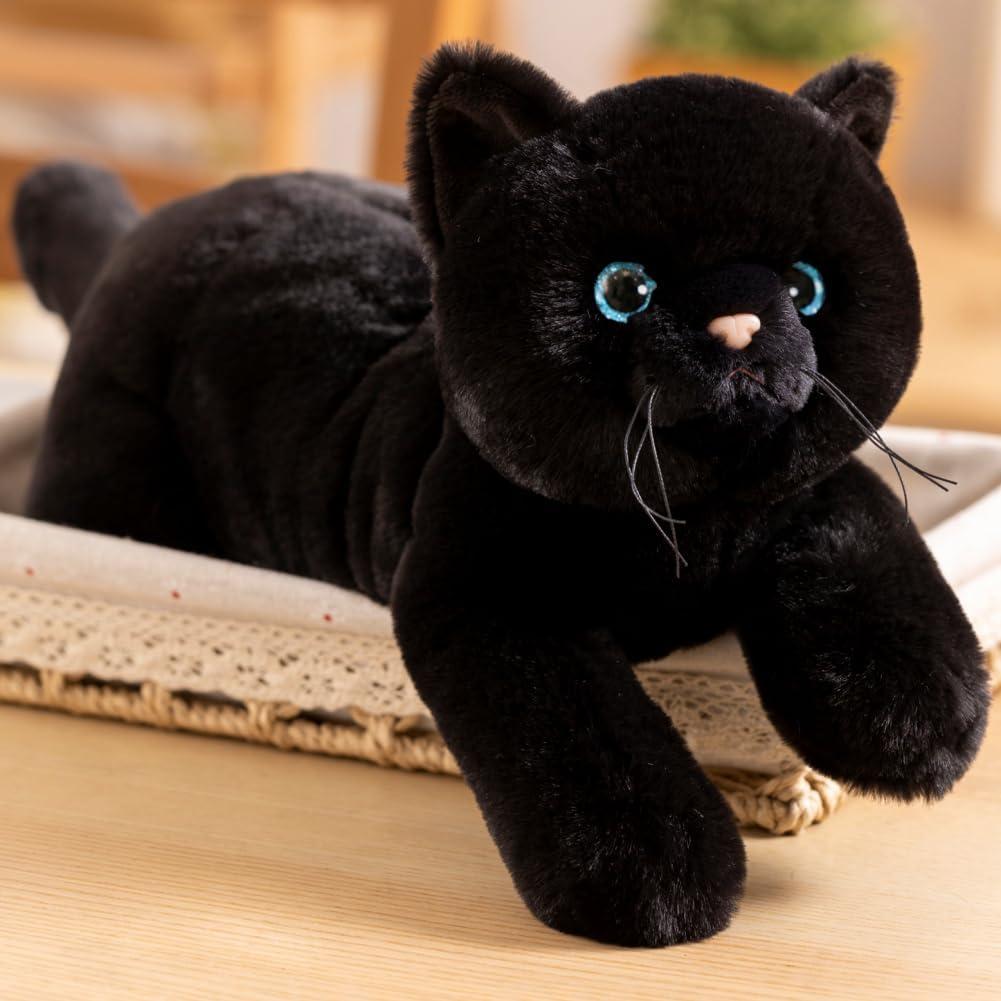 Weighted Stuffed Animals Cat, Plushies Black Cat, Cat Plush Toy with Himalayan Salt for Warmth & Comfort, Cute Soft Kitten Doll Gift for Boys, Girls, Women, 1.5 LBs