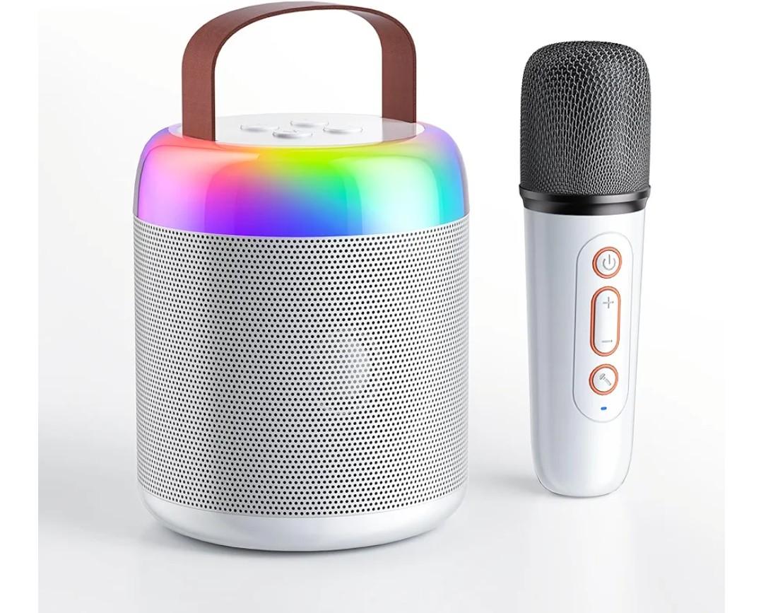 Mini Karaoke Machine for Kids, Portable Bluetooth Speaker with Wireless Microphones, Gift for Girls Toys 4, 5, 6, 7, 8, 10, 12+ Years Old Birthday Family Home Party(Y2-White-1 Mic)