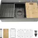 33x19 Black Kitchen Sink Drop In - 33 Inch Drop In Kitchen Sink Workstation, Black Stainless Steel Sinks, 16 Gauge Single Bowl Top Mount Workstation Sinks by Delironexu with 6 Accessories