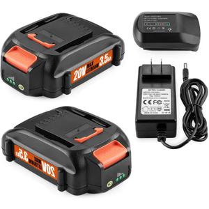 energup 20Volt Replace for Worx 20V Battery and Charger Kit, Compatible with Works 20Volt WA3520 WA3525 WA3575 WG151s WG251s WG540s WG545s WG890 WG891, with Worx 20V Lithium Battery Charger