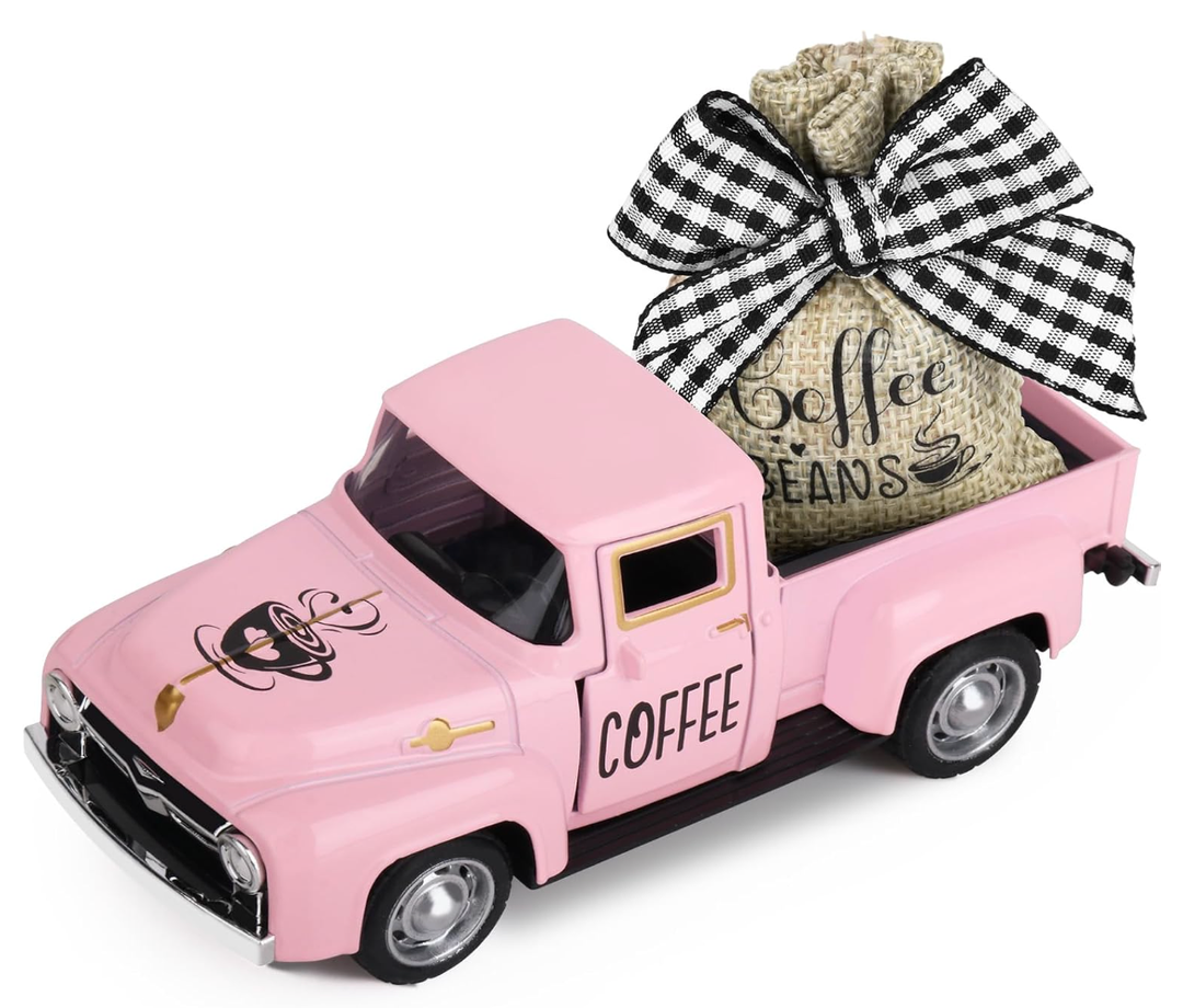 Hooqict Coffee Decor for Coffee Bar Metal Truck with Coffee Beans Burlap Sack for Farmhouse Kitchen Decor Coffee Station Home Coffee Bar Accessories Vintage Pickup Coffee Shop Decor