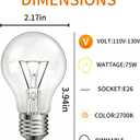75 Watt Incandescent Light Bulbs, A19 75 WATT Incandescent Bulb Shatter Resistant Rough Service Light Bulb 60+ Watt A19 Shape, Soft White (12PACK)