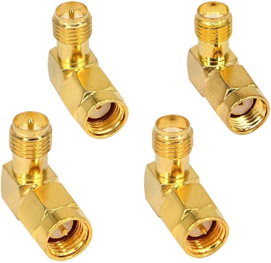 4PCS SMA RPSMA 90 Degree Adapter Kit SMA to RPSMA Right Angle Connector Elbow RF Coax Connector Low Loss for 3G 4G LTE Antenna/FPV Drone-Gold Plated