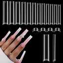 UNA GELLA 504PCS No C Curve Tapered Square Nail Tips, 3XL Extra Long Straight Clear Fake Nail Tips, 12 Sizes Half Cover Gel False Nails for Acrylic Nails Professional Salons Home DIY