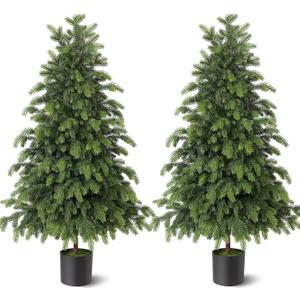 2Pcs 4FT Artificial Norfolk Pine Christmas Potted Trees for Porch Decor