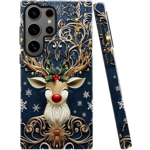 Case for Samsung Galaxy S25 Ultra,Camera Protection Soft Glossy Phone Case - Christmas Reindeer Golden