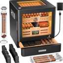 XIFEI Cigar Humidor Cabinet, Glass Top Humidors with Adjustable LED Lighting, Acrylic & Glass Tube, Digital Hygrometer, 2 Humidifiers, Cedar Wood Humidor with Accessory Drawer for Gifts
