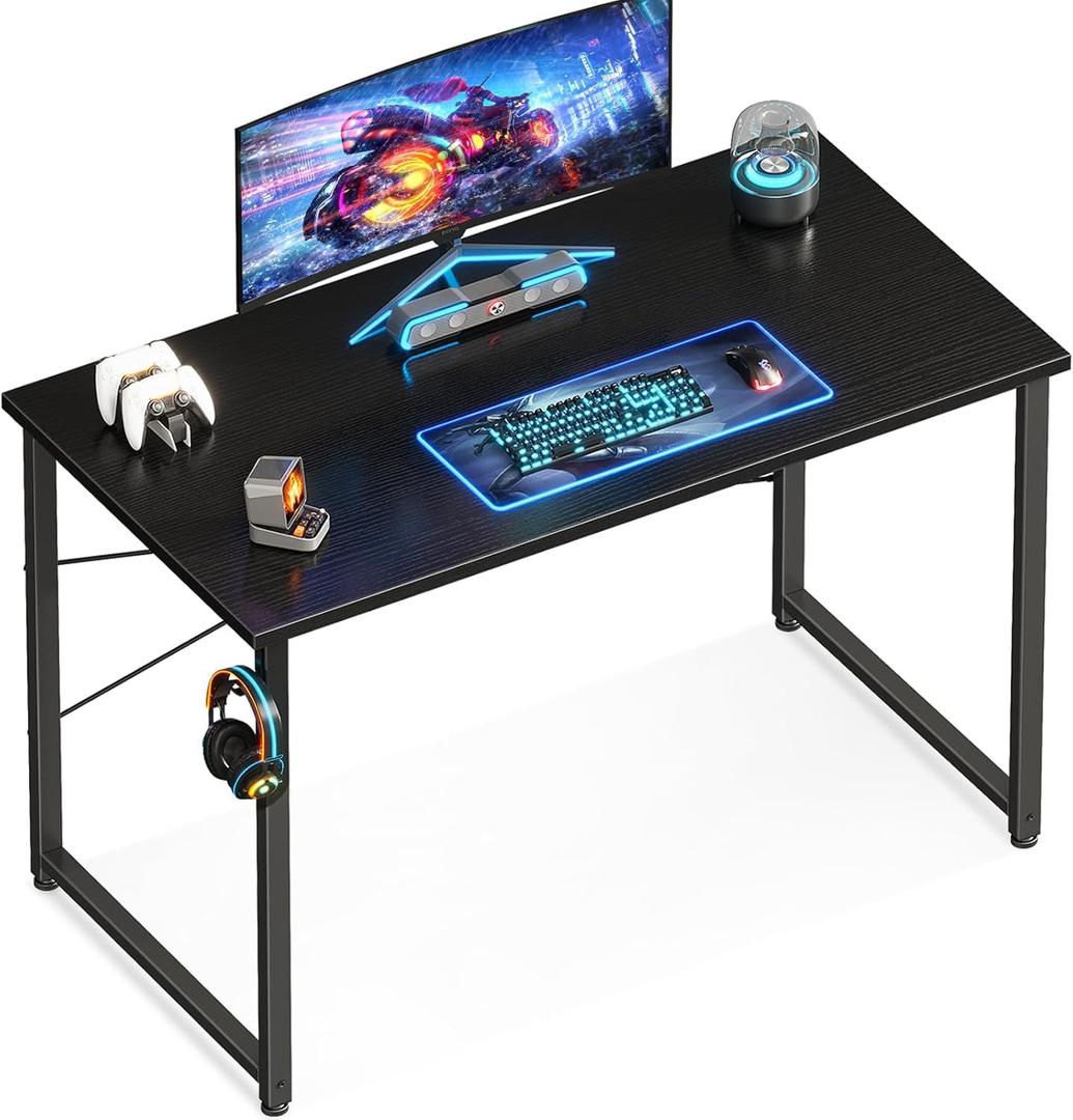 ODK 40 Inches Computer Desk for Home Office, Office Table for Small Spaces, Writing Desk with Headphone Hooks, Black