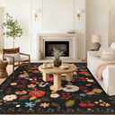 U'Artlines 6x9ft Vintage Floral Area Rug Machine Washable Ultra Soft Low Pile Non Slip Non Shedding Accent Floor Carpet for Living Room, Bedroom, Dining Room, Office (Black Green)