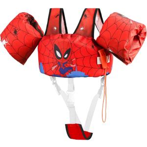 Toddler Swim Vest with Arm Floaties Adjustable Crotch Straps 22-66lbs Kids Pool Float Sea Beach Swimming Training Aids for 2-6Y Boys and Girls (Red)