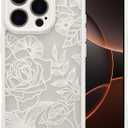 XIZYO for iPhone 16 Pro Case, Floral Rose Cute Phone Case for Women Girls Aesthetic Pattern Print Slim TPU Bumper Shockproof Protective Cover for iPhone 16 Pro 6.3 Inch, White