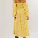 ABYOVRT Women Floral Embroidered Maxi Dress Long Puff Sleeve Square Neck Bohemian Flowy Dress with Pockets Summer Fall (Yellow)
