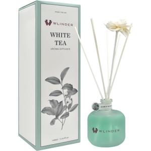 Premium Reed Diffuser Set - Room Freshener & Aromatherapy Diffuser for Homes | 100ml Glass with 5 Rattan Sticks & Flower Rattan | Smokeless, Toxin-Free | Lasts Up to 35 Days (White Tea)