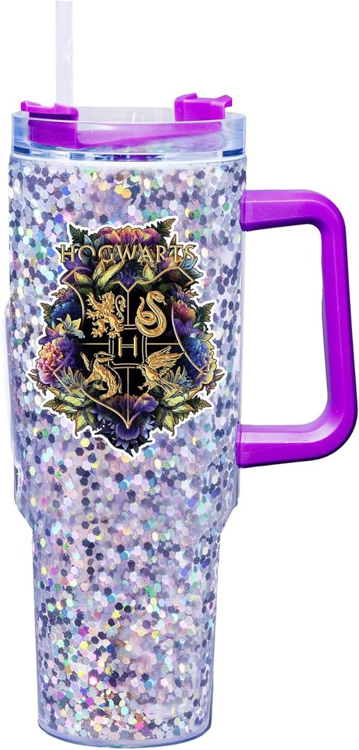 Spoontiques Hogwarts 40oz Acrylic Travel Mug - Double Wall Acrylic with Sliding Lock Travel Lid and Straw - 11" Tall