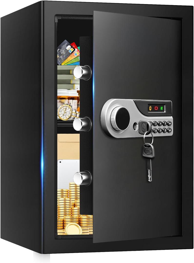 3.3 Cuft Large Home Safes Water and Fireproof, Digital Security Fire Safe Box with Keypad Key and Removable Shelf, Fireproof Document Safe for Home Money Valuables