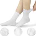 BomKinta Ruffle Socks Women - Turn-Cuff Frilly Sock - Lightweight Cotton Sock - Athletic Crew Socks Gifts (White)