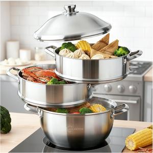 LOLYKITCH 8-Quart/ 30CM Stainless Steel Steamer Pot - 3 Tier Steamer, 8.0 QT