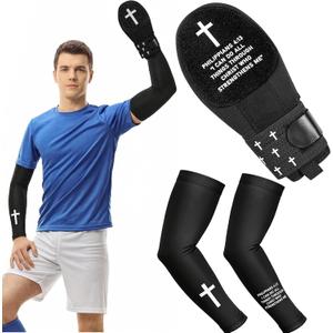 Christian Sliding Mitt and Arm Sleeves Set for Teen 13+, Ambidextrous Religious Baseball Softball Sliding Glove with Cross, Hand & Arm Protection Gear