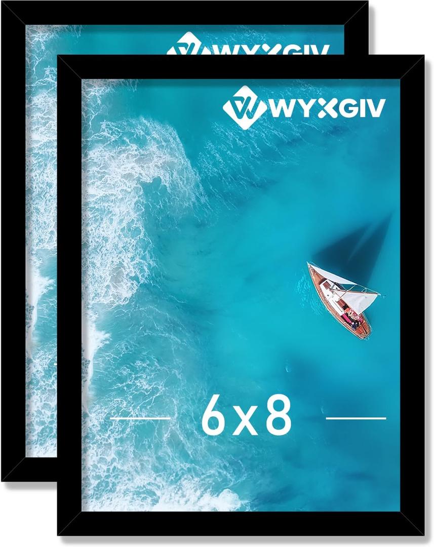 6x8 Picture Frame Set of 2, Lightweight yet Durable Black Frame with High-clarity Plastic Display 6 x 8 Inch Photo Horizontally/Vertically (2 Packs|Black|6"x8")