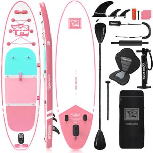 TIGERXBANG Stand Up Paddle Boards 10'6" x 32" x 6" with Premium SUP Board Accessories, Inflatable Paddle Boards for Adults/Youth with Double-Bladed Paddle, Kayak Seat, Defender-Pro Pink