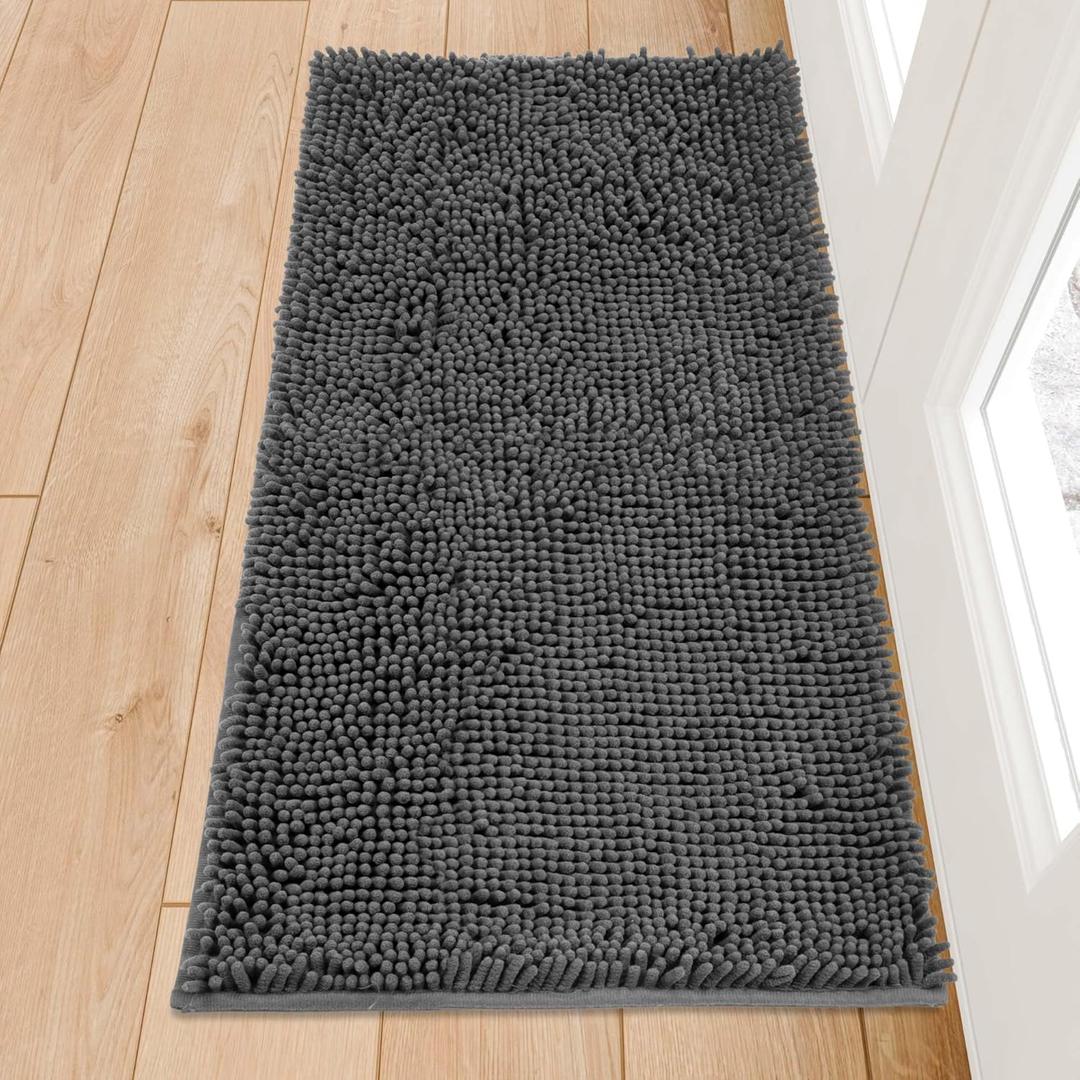 Chenille Absorbent Front Door Mat 48" x 24", Dog Door Mat for Muddy Paws, Dirt Trapper Doormat, Mud Mat for Dogs, Washable Non Slip Outdoor Indoor Doormats for Entryway, Grey