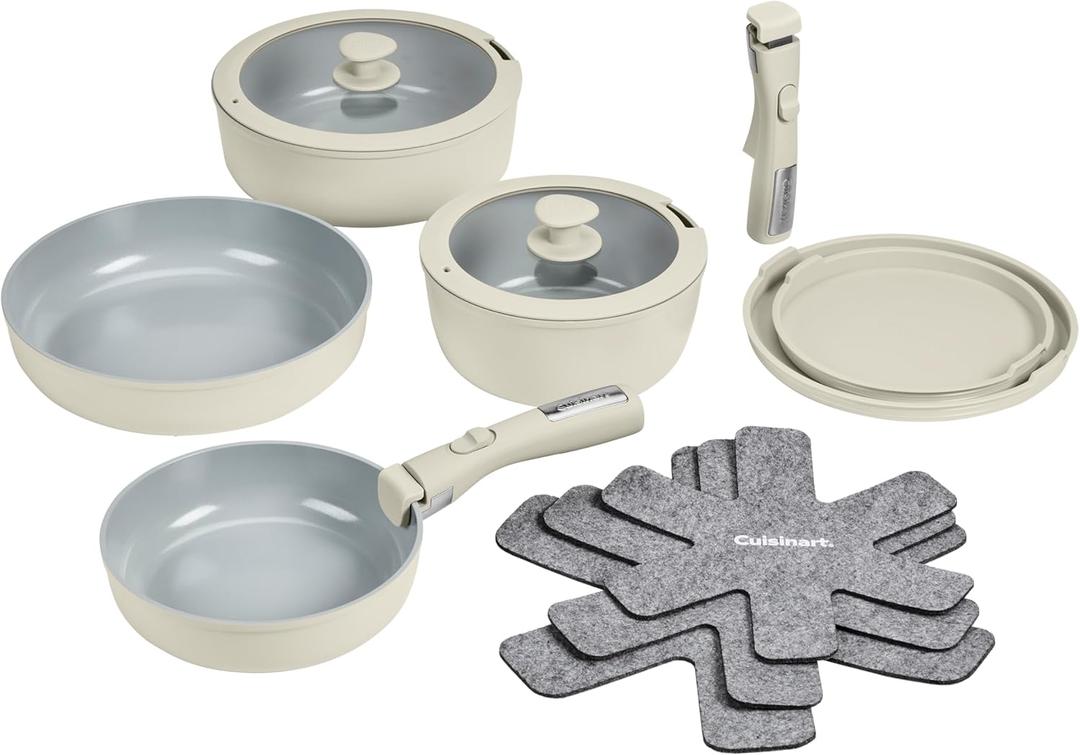 Cuisinart ClickSmart Ceramic Pots and Pans Set, 13-Pc, Tahini, D53C-13BG, 13 Piece Set