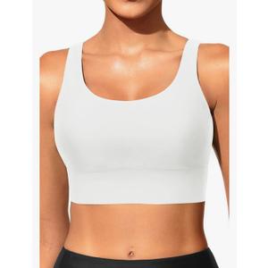 Yonique Women Sports Bra Bikini Top Swim Bra Athletic Swim Top Scoop Neck Bathing Suit, White XXL