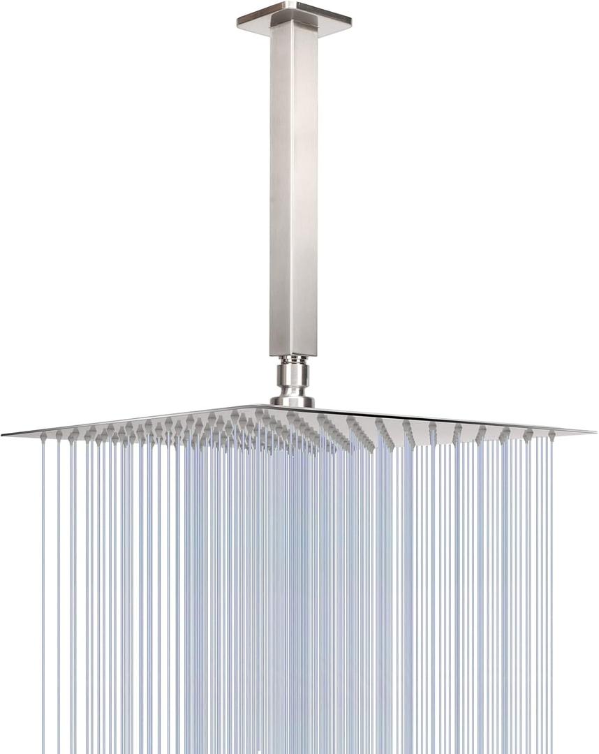 NearMoon Rain Shower Head With Shower Arm, Ceiling Mount Square Shower, Stainless Steel Ceiling Rainfall Shower Head- Waterfall Full Body Coverage (12 Inch, Brushed Nickel)