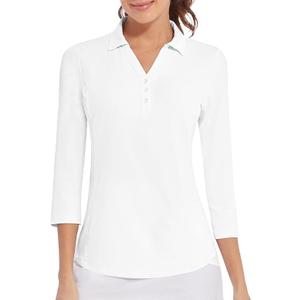Women's Polo Shirt 3/4 Long Sleeve Golf Quick Dry T Shirts UPF 50+ Athletic Casual Work Shirts Tops for Women L, Wh