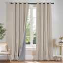 PONY DANCE 100% Total Blackout Natural Linen Curtains 90 inches Long 2 Panels Set, Faux Linen Thermal Insulated Grommet Drapes for Bedroom Living Room, Room Darkening Window Curtain 52 Inch Wide