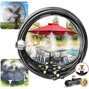 Misting Cooling System, Pre-Assembled Misting Kit,75FT (27M) Misting Line + 27 Brass Mist Nozzles + a Brass Adapter(3/4") Outdoor Mister for Patio Garden Greenhouse Trampoline Sprinkle