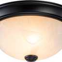 Aspen Creative 63013-3A, 2-Light Flush Mount, Matte Black Finish w/Frosted Glass, 11" Dia, E26 Socket, 60 Watts, Bulb Not Included