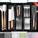 Large Silverware Organizer, Expandable Utensil Drawer Organizer for Kitchen Drawers, Kitchen Drawer Organizer for Spoons/Forks/Knives, Multipurpose & BPA Free Cutlery Tray, Black, 1 Pack