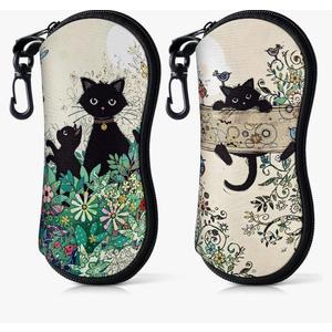 2 Pack Sunglasses Case, Neoprene Zipper Eyeglass Case, Soft Glass Travel Pouch with Clip for Women Men