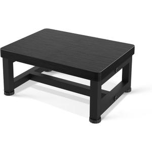 Step Stools for Adults Kids with Non-Slip Rubber Feet, Heavy Duty Wide Wooden Stepping 500-LBS Capacity Bedroom Kitchen Bathroom, Sturdy Bed Steps High Beds, Easy Assembly, Black