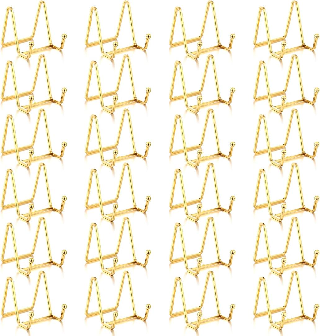 Kenning 24 Pieces Gold Plate Holder Easel Display Stand Metal Book Display Stand Tabletop Picture Frame Holder Photo Square Iron Easel Decorative for Kitchen Office Room Tabletop(3 Inch)