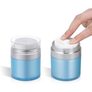 ASEVAT 1 oz Airless Pump Jar (2 Pack)Refillable Vacuum Cosmetic Container for Cream,Lotion & MoisturizerLeak-Proof Travel Size Dispenser,TSA ApprovedKeeps Skincare Fresh & Oxidation-Free (Blue)
