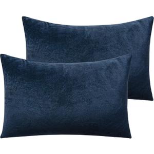 NTBAY 2 Pack Zippered Velvet Queen Pillowcases, Super Soft and Cozy Luxury Fuzzy Flannel Pillow Cases with Zipper, 20x30 Inches, Navy Blue