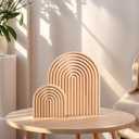 2 Pcs Natural Wood Arch Decor, Boho Shelf & Serving Board for Fireplace Mantel, Kitchen Counter - Light Pine Finish, Scandinavian & Japandi Style Aesthetic Accents for Living Room, Home Office