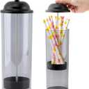 Straw Holder, Straw Dispenser with Lid for Standard Size Drinking Straws, Plastic Straws Storage Organizer for Counter Cabinet, Holds Straws up to 8.5 Inches (Color: Black + Grey)
